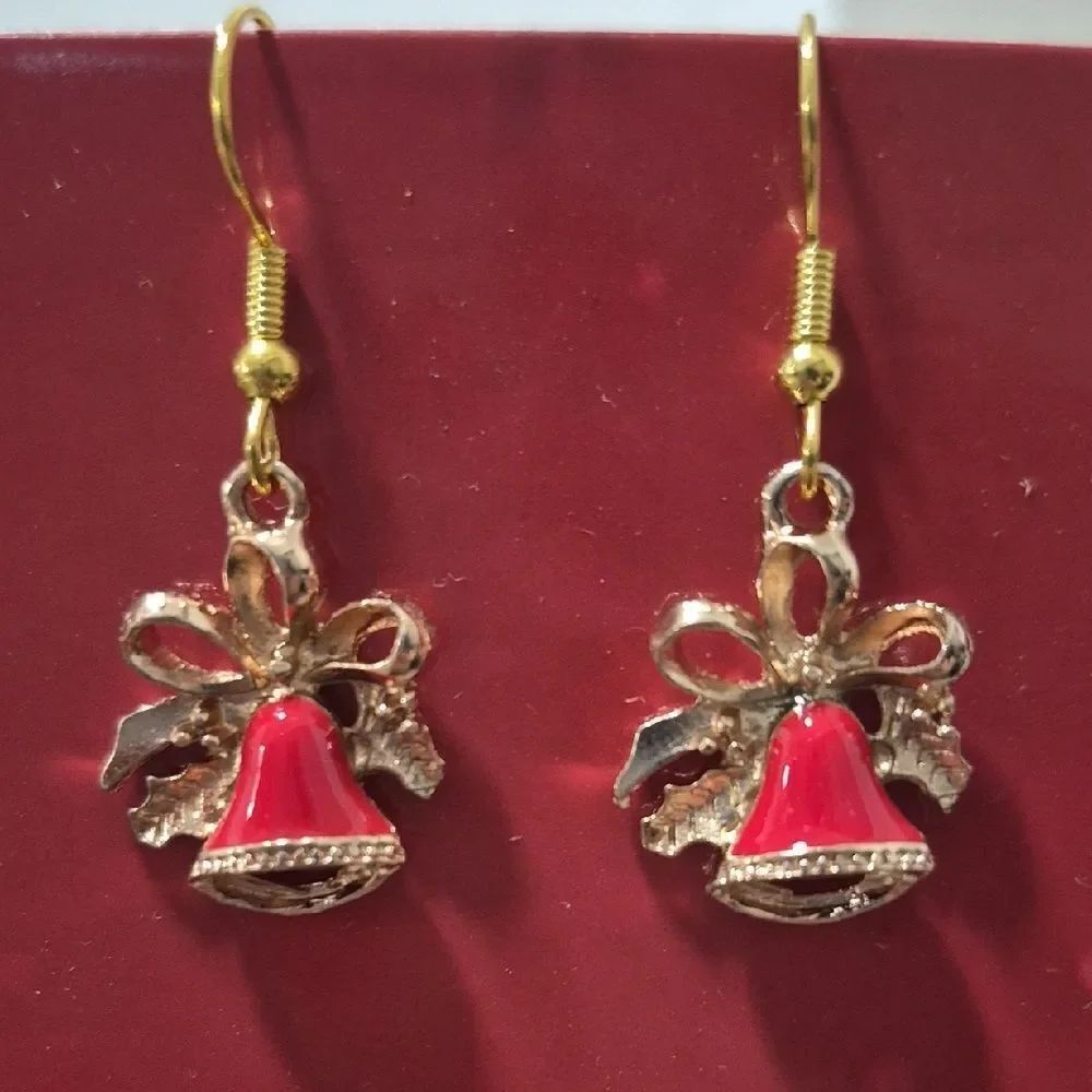 Classic Jingle Bell Drop Earrings Gold Tone Christmas Jewelry Gift